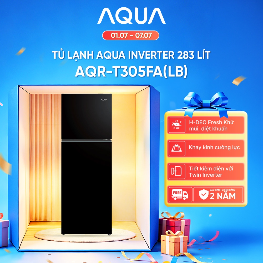 Tủ lạnh AQUA ngăn đông trên Inverter 283l AQR-T305FA(LB) - Freeship toàn quốc - Bảo hành 2 năm