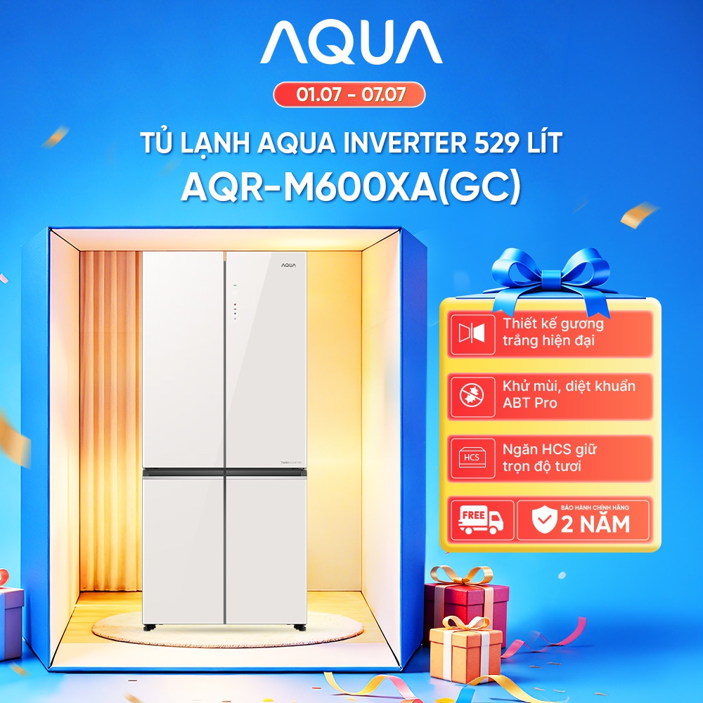 [SẴN HÀNG] Tủ lạnh Aqua Inverter 529L AQR-M600XA(GC) - Mặt gương trắng - Bảo hành 2 năm - Freeship toàn quốc
