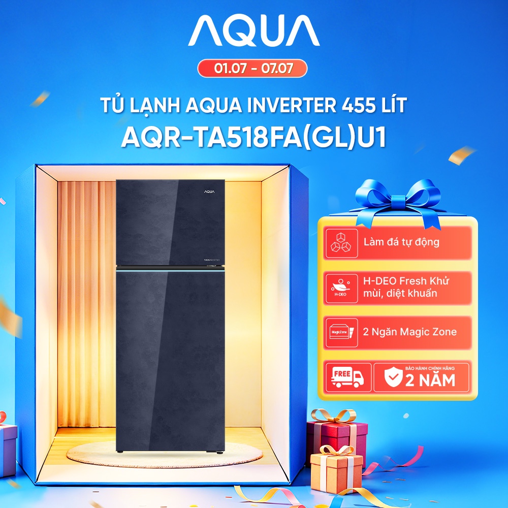 [SẢN PHẨM MỚI] Tủ lạnh AQUA Inverter 455L AQR-TA518FA(GL)U1 - Làm đá tự động - Freeship toàn quốc
