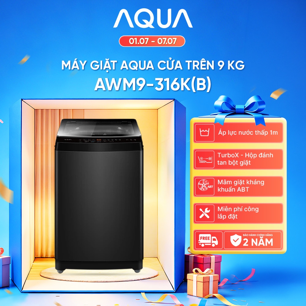 [SALE SỐC] Máy giặt Aqua 9 kg AWM9-316K(B) - Bảo hành 2 năm - Freeship toàn quốc