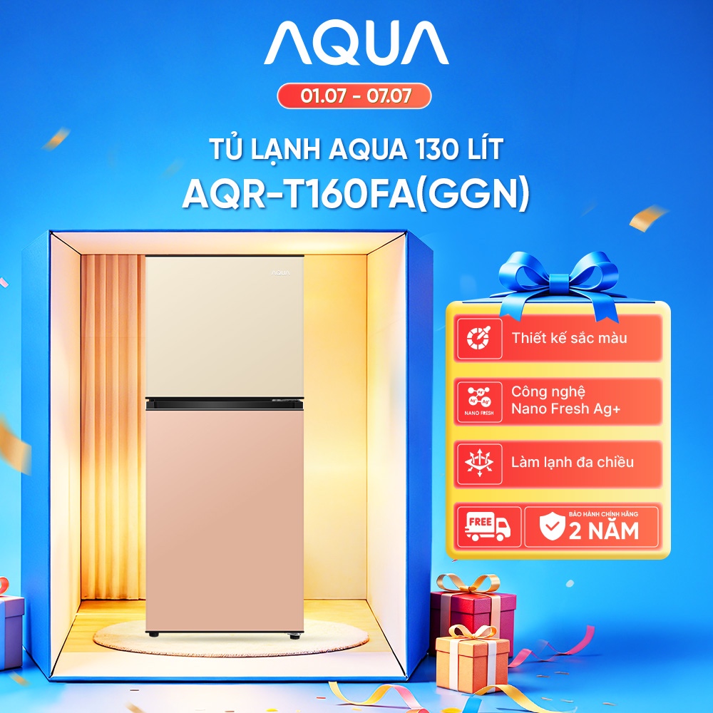 Tủ lạnh 2 cánh Aqua 130 lít ngăn đông trên AQR-T160FA(GGN)