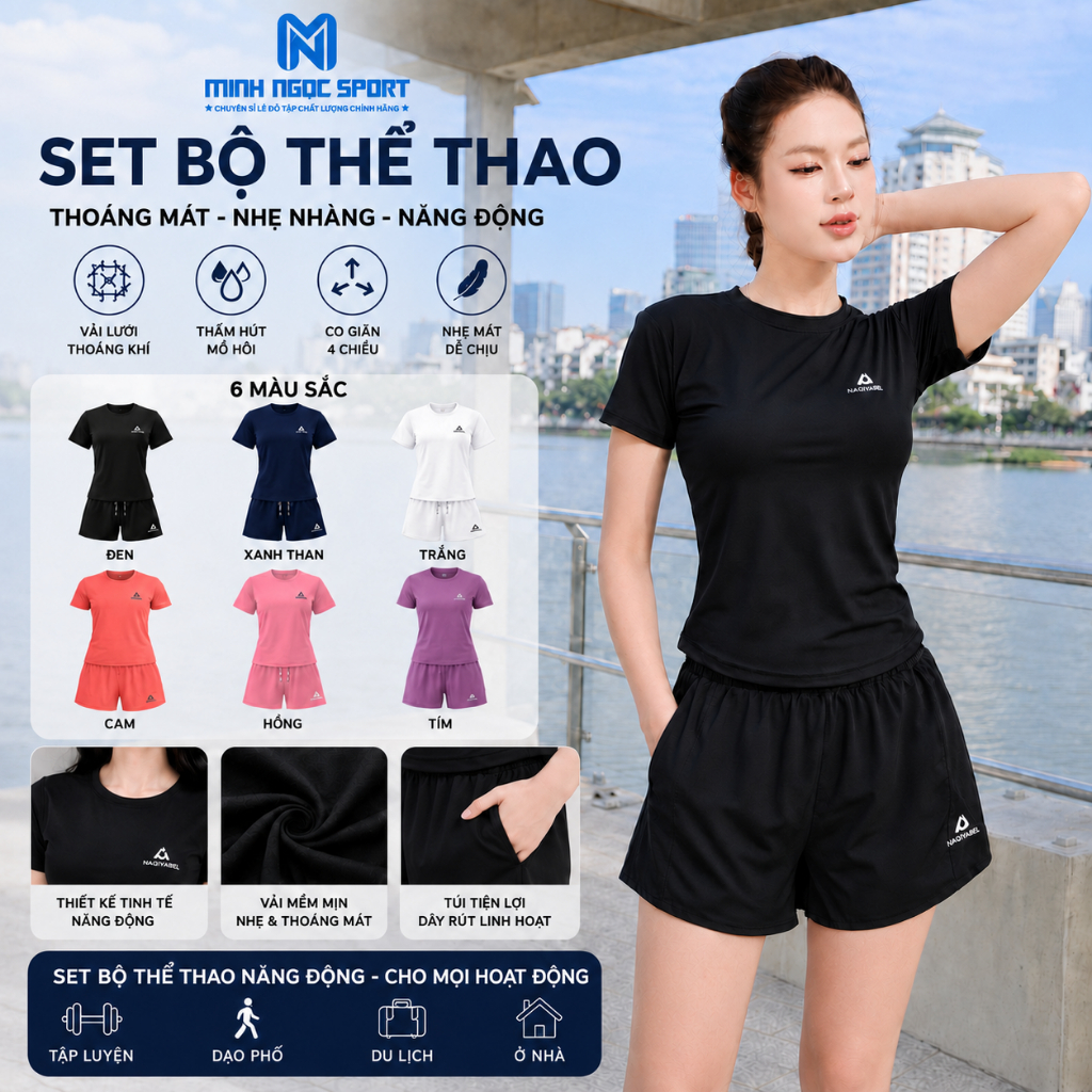 [Có Túi 2 bên Sườn] Bộ Tập Nhảy Erobic, Bộ Tập Gym Yoga Nữ, Đi Bộ Chạy Bộ, Chất Đẹp, Quần 2 Lớp. Minh Ngọc Sport