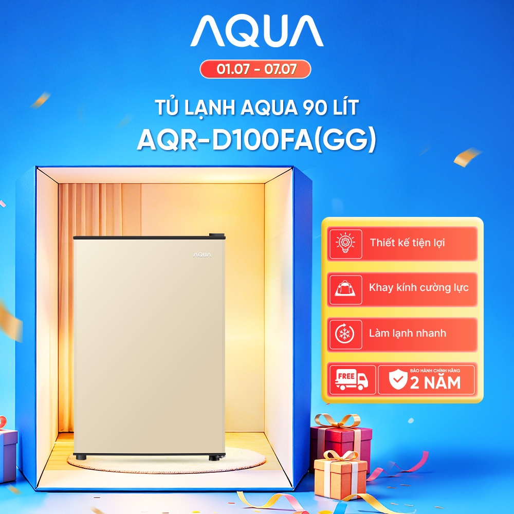 Tủ lạnh mini Aqua 90 lít AQR-D100FA(GG) - Màu be - Freeship toàn quốc - Bảo hành 2 năm