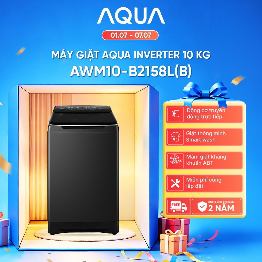 Máy Giặt Lồng Đứng AQUA Inverter 10g AWM10-B2158L(B) - Freeship toàn quốc - Bảo hành 2 năm