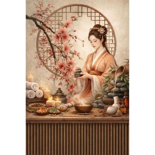 Tranh dán 3D trang trí spa dưỡng sinh, decor spa thẩm mỹ, tranh ngâm chân thảo dược in trên vải lụa (tặng kèm keo dán)