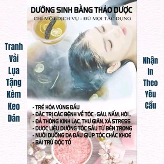 Tranh trang trí spa dưỡng sinh, decor gội đầu dưỡng sinh, tranh ngâm chân thảo dược in trên vải lụa (tặng kèm keo dán)