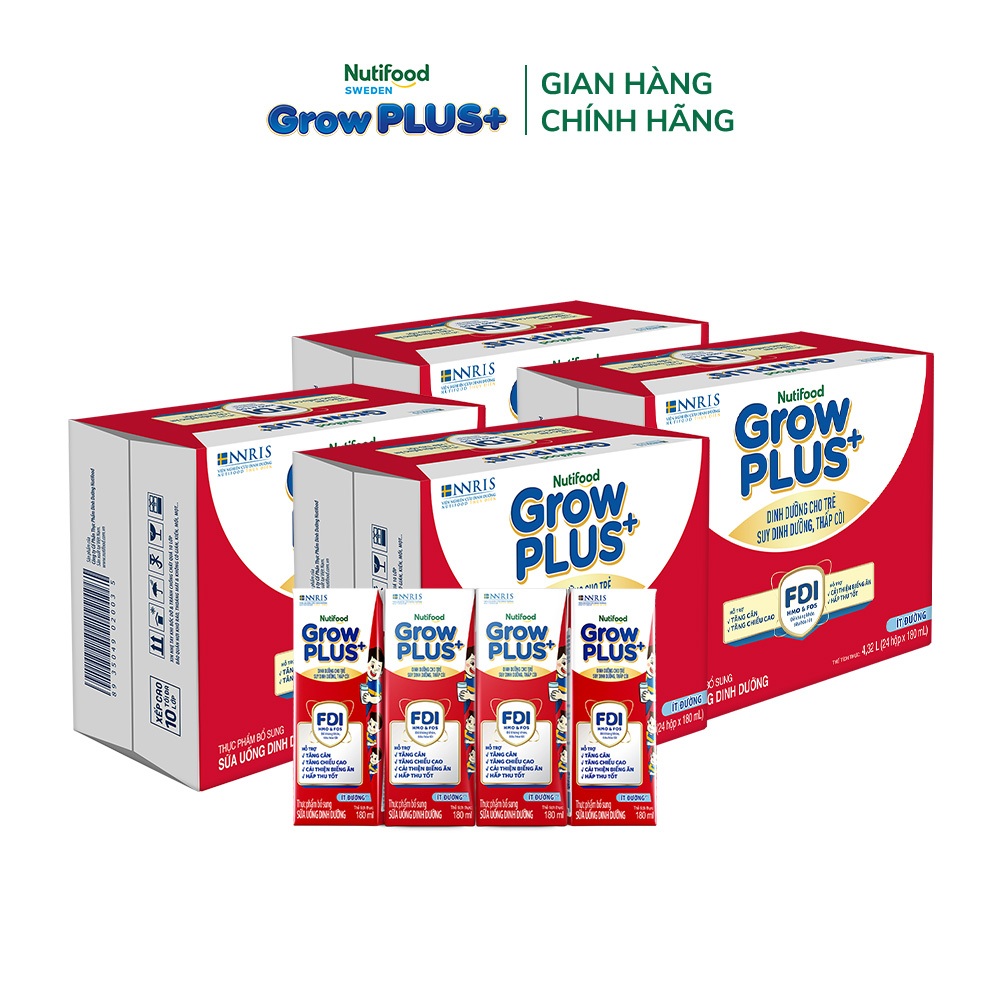 Combo 2 Thùng SBPS Nutifood GrowPLUS+ ít đường Suy Dinh Dưỡng - Tăng Cân, Tăng Chiều Cao (48 Hộp x 180ml)