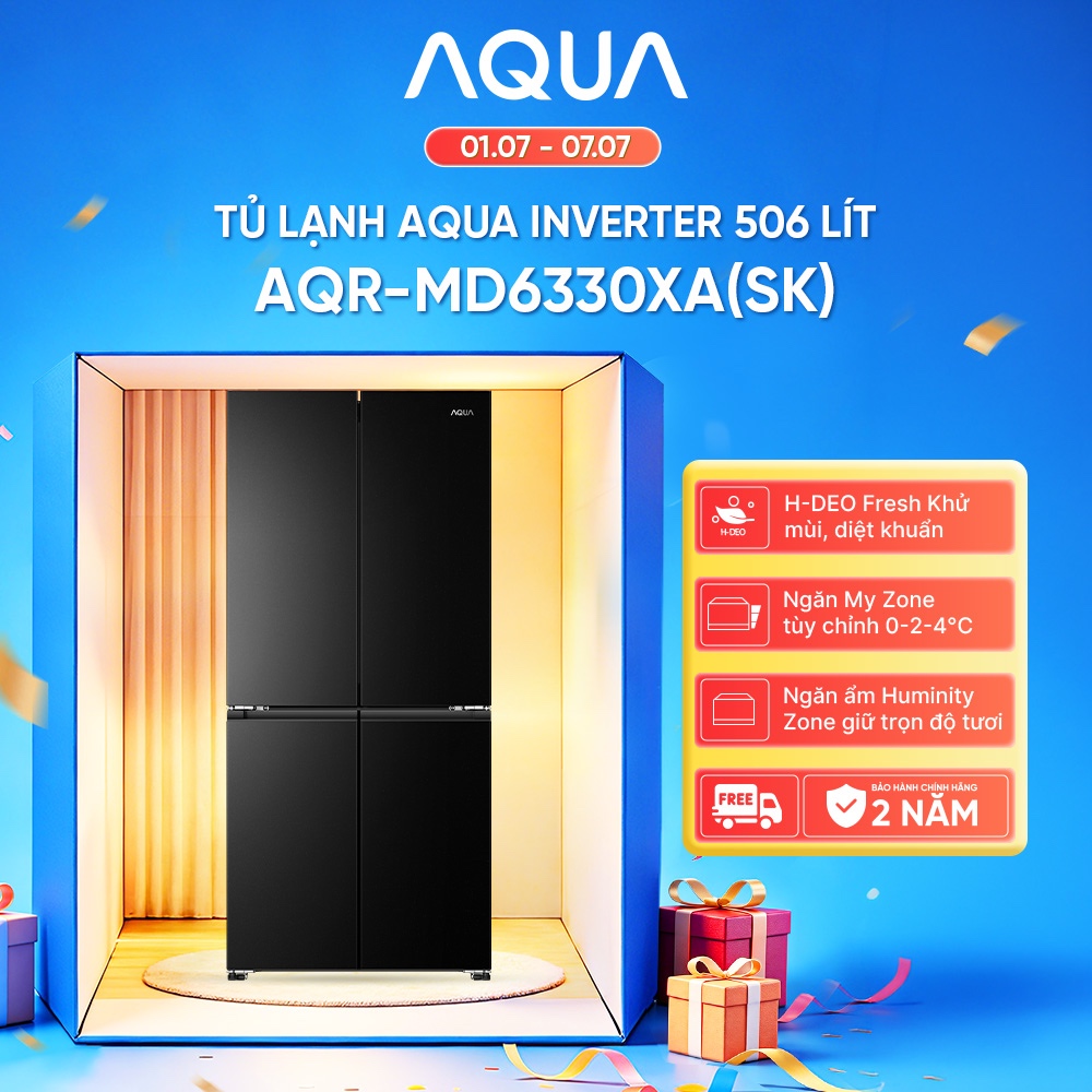 [SẴN HÀNG - SẢN PHẨM MỚI] Tủ lạnh Aqua Inverter 506 lít Multi Door AQR-MD6330XA(SK) - Bảo hành 2 năm - Freeship