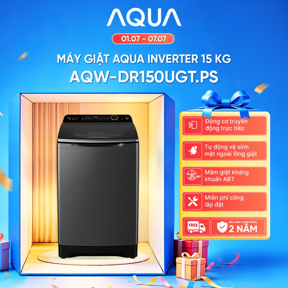 [Live] Máy giặt Aqua Inverter 15KG AQW- DR150UGT.PS - Freeship toàn quốc - Bảo hành 2 năm