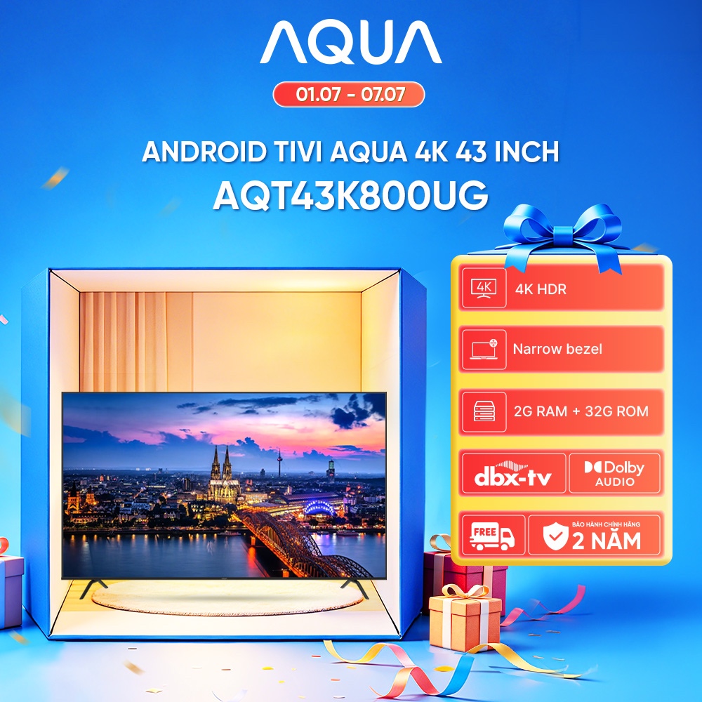 Android Tivi Aqua 43 inch AQT43K800UG - Hàng chính hãng - Bảo hành 1 đổi 1 trong 730 ngày đối với lỗi màn hình