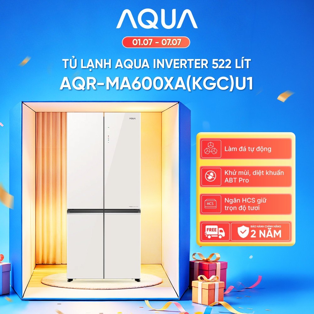 Tủ lạnh 4 cánh Aqua Inverter 522L AQR-MA600XA(KGC)U1 - Bảo hành 2 năm - Freeship toàn quốc