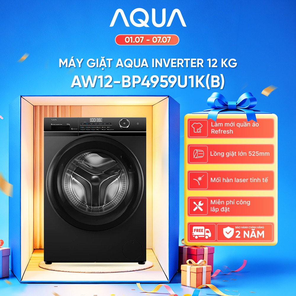 Máy giặt Aqua Inverter 12 kg AW12-BP4959U1K(B) - Bảo hành 2 năm - Hỗ trợ lắp đặt
