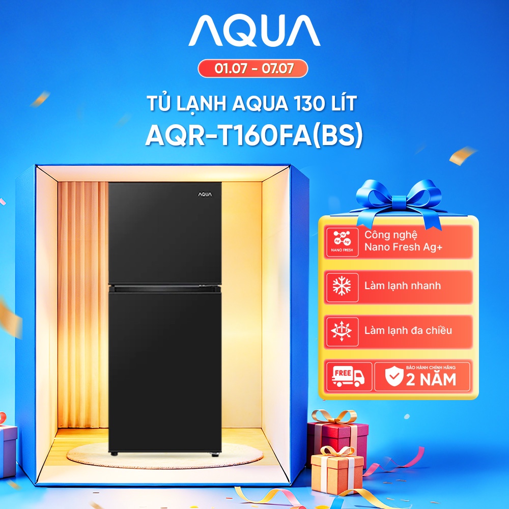 [SALE] Tủ lạnh AQUA 130 lít ngăn đá trên AQR-T160FA(BS) - Màu đen - Freeship toàn quốc - Bảo hành 2 năm