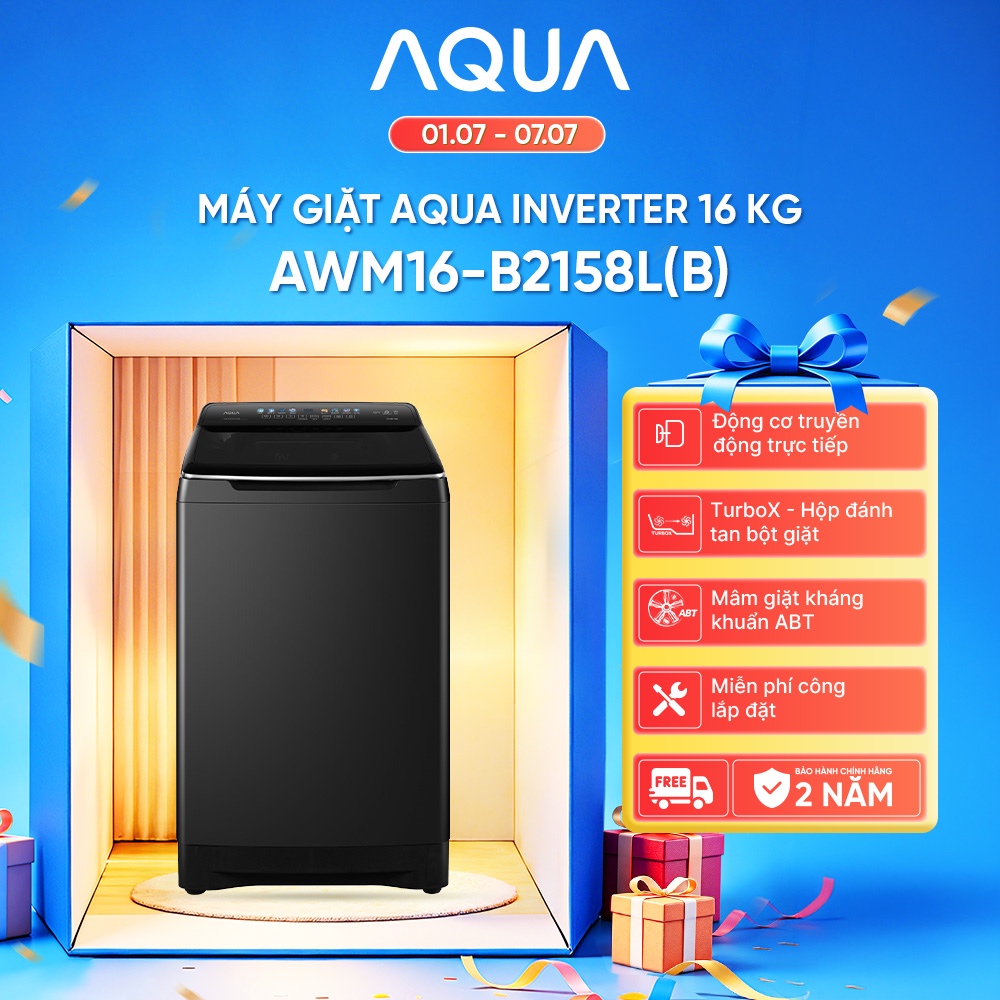 [SẢN PHẨM MỚI] Máy giặt cửa trên Inverter 16kg AQUA  AWM16-B2158L(B) - Freeship toàn quốc