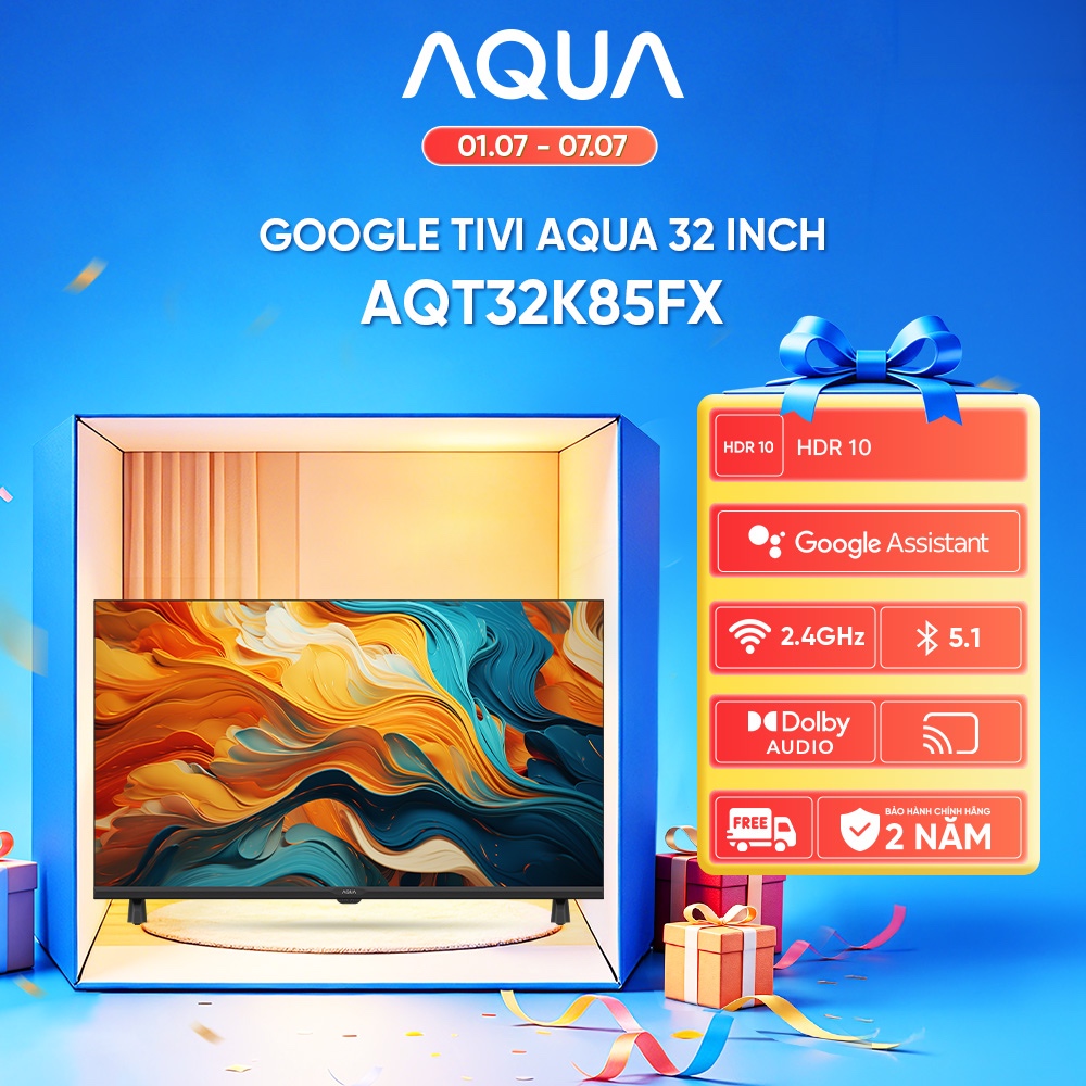 Tivi AQUA HDR AQT32K85FX - viền mỏng 0.3cm - Bảo hành 1 đổi 1 với lỗi màn NSX trong 730 ngáy - Freeship toàn quốc