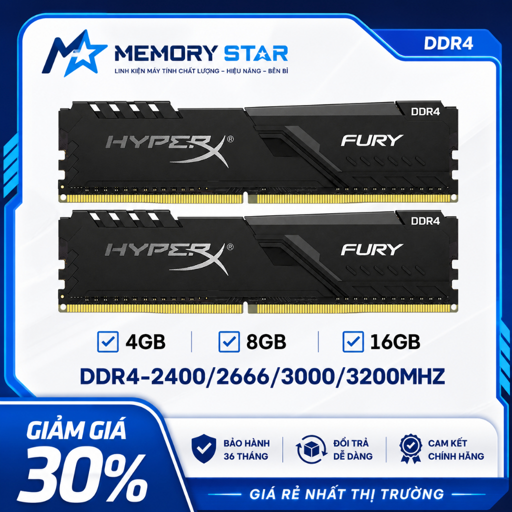 [Chính Hãng] - RAM PC 4GB/8GB/16GB DDR4 bus 2400/2666/3200Hz Kingston HyperX - Hàng mới chính hãng - BH 36 tháng | BigBuy360 - bigbuy360.vn