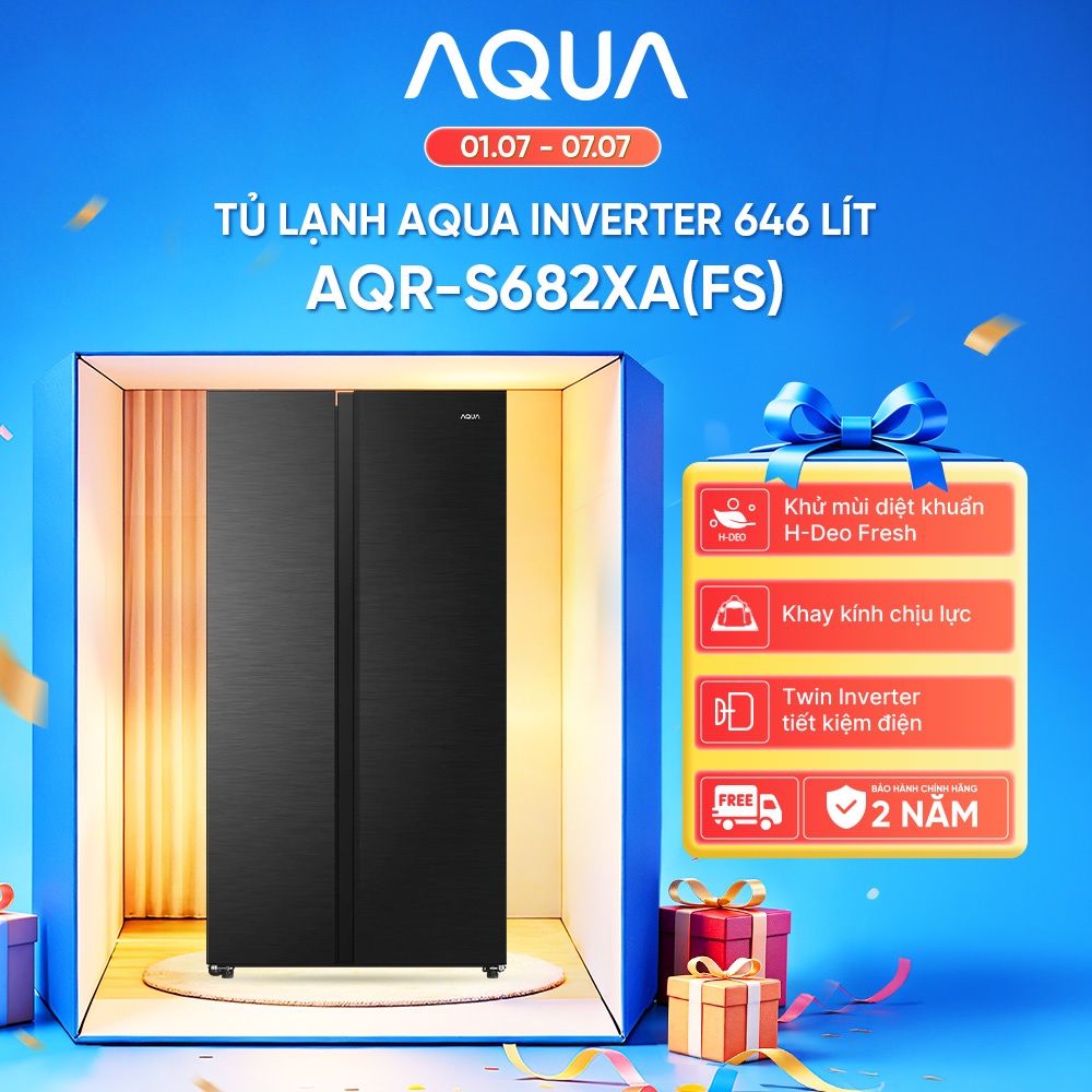 [SALE 15.05] Tủ lạnh Aqua Inverter 646L AQR-S682XA(FS) - Freeship toàn quốc - Bảo hành 2 năm