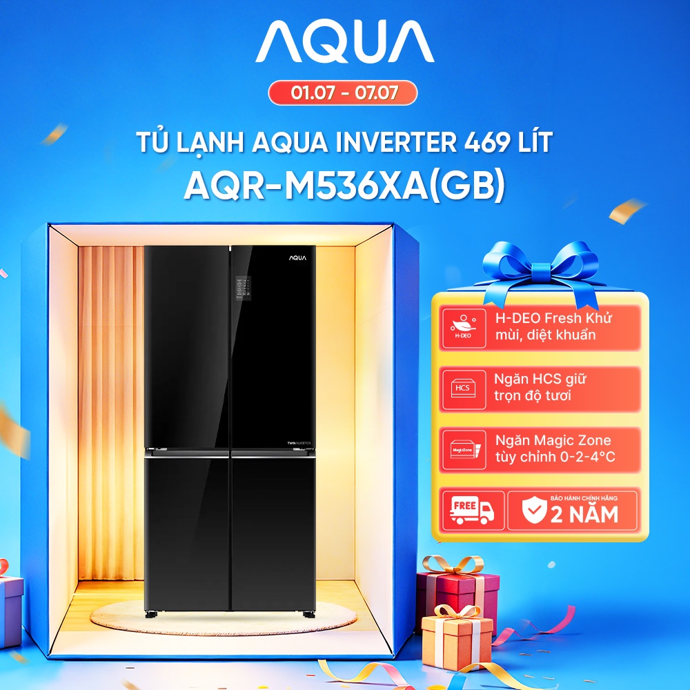 Tủ lạnh Aqua Inverter 469 lít Multi Door AQR-M536XA(GB) - Freeship toàn quốc - Bảo hành 2 năm