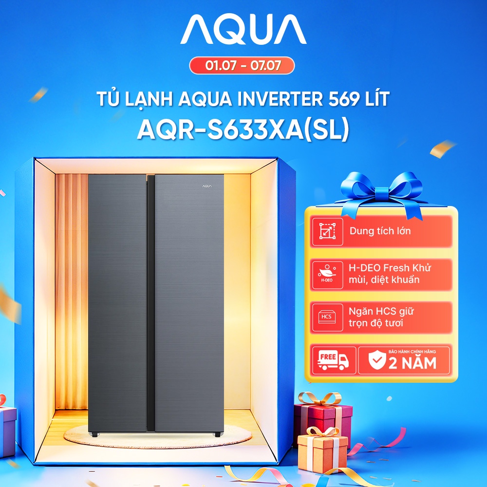 Tủ lạnh Aqua Inverter 569 lít AQR-S633XA(SL) - Bảo hành 2 năm - Freeship toàn quốc