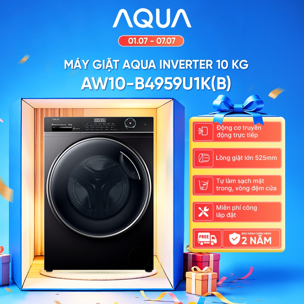 Máy giặt cửa trước Aqua Inverter 10KG AW10-B4959U1K(B) - Freeship toàn quốc - Bảo hành 2 năm