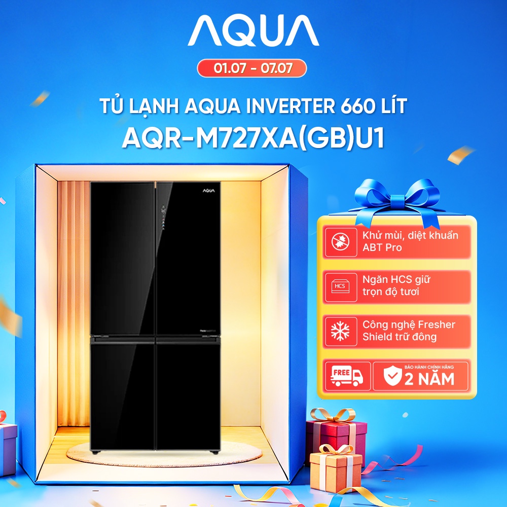Tủ lạnh Aqua Inverter 660 lít Multi Door AQR-M727XA(GB)U1 - Bảo hành 2 năm - Freeship toàn quốc