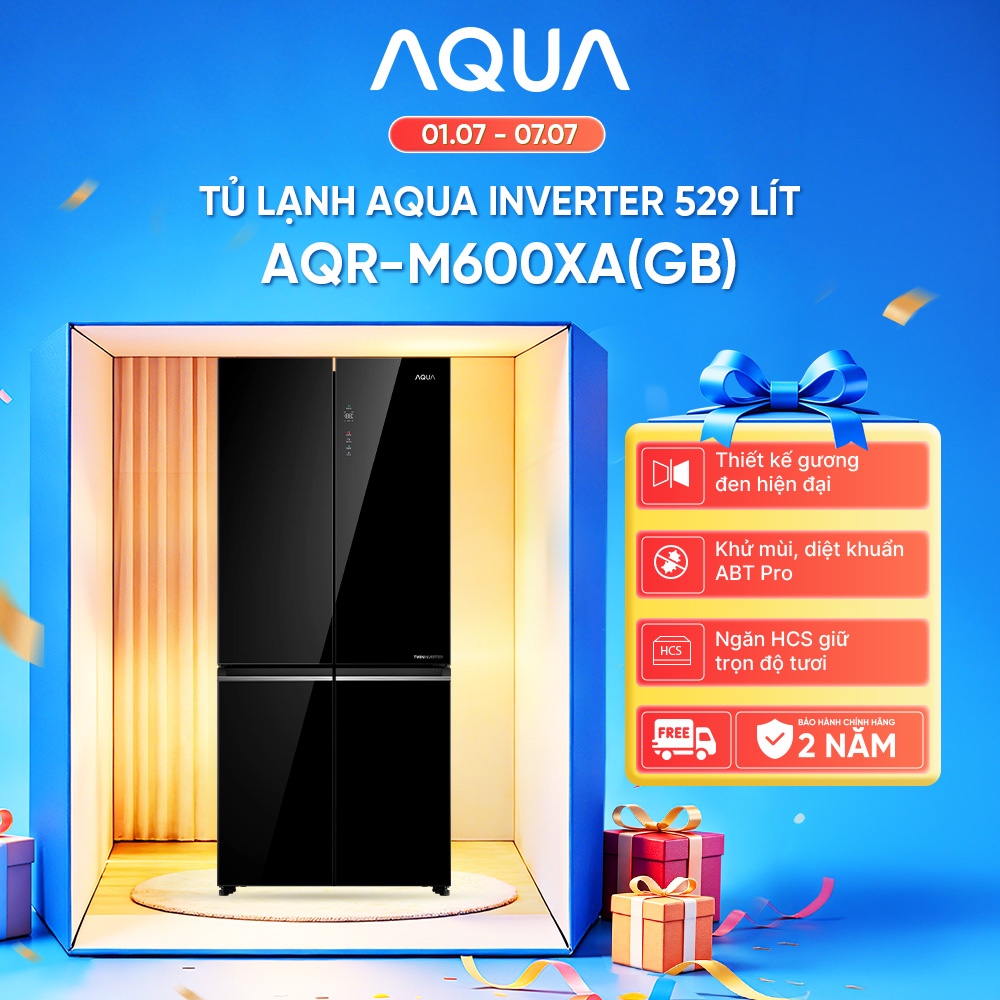 Tủ lạnh Multi Door Aqua Inverter 529 lít AQR-M600XA(GB) - Bảo hành 2 năm - Freeship toàn quốc
