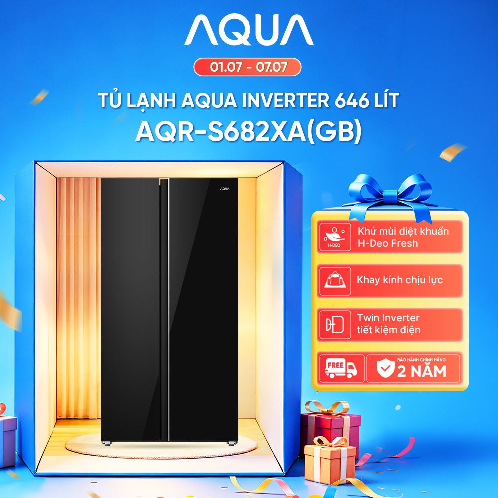 Tủ lạnh Aqua Inverter 646L AQR-S682XA(GB) - Bảo hành 2 năm - Freeship toàn quốc