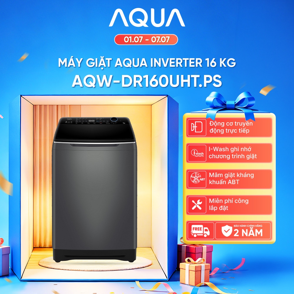 Máy giặt cửa trên Aqua Inverter 16KG AQW-DR160UHT.PS - Miễn phí vận chuyển toàn quốc - Hỗ trợ lắp đặt