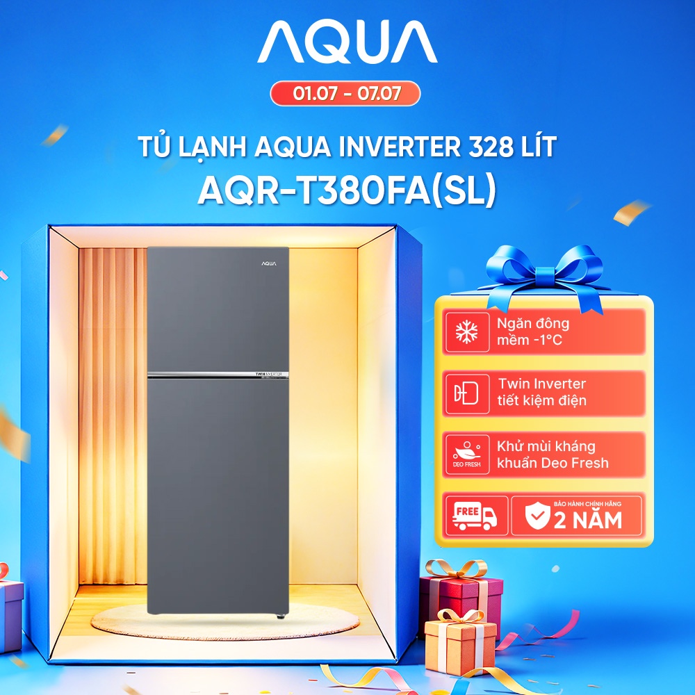 Tủ lạnh ngăn đông trên Aqua Inverter 328L AQR-T380FA(SL) - Bảo hành 2 năm - Bảo hành tận nhà - Freeship toàn quốc