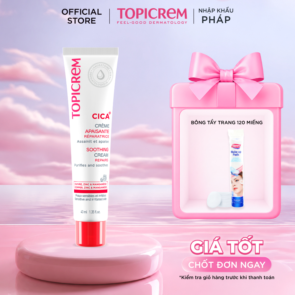 Kem dưỡng phục hồi và làm êm dịu da TOPICREM CICA+ SOOTHING CREAM 40ML