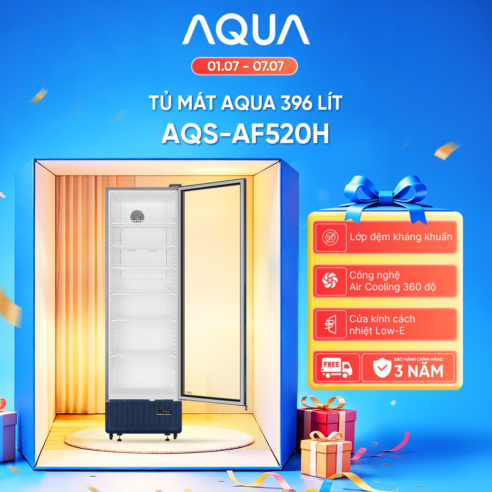 [SẢN PHẨM MỚI] Tủ mát AQUA 396 lít AQS-AF520H - Làm lạnh 360 độ - 6 ngăn mát - Freeship toàn quốc