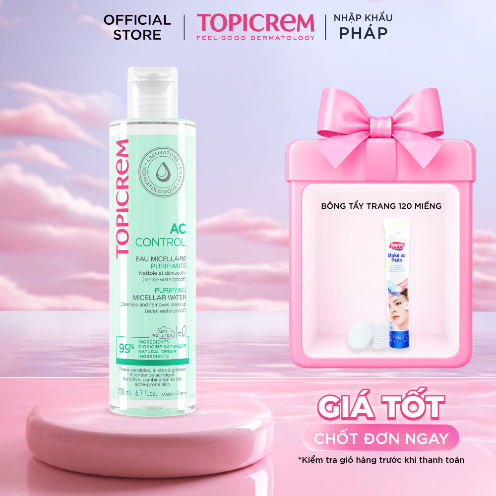 Nước tẩy trang dành cho da dầu mụn TOPICREM AC CONTROL PURIFYING MICELLAR WATER 200ML