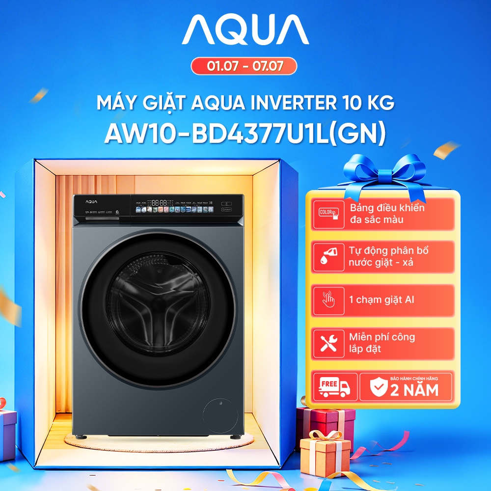 [SẢN PHẨM MỚI] Máy giặt cửa trước inverter 10kg AW10-BD4377U1L(GN) - Tự động phân bổ nước giặt - Có đèn chiếu sáng