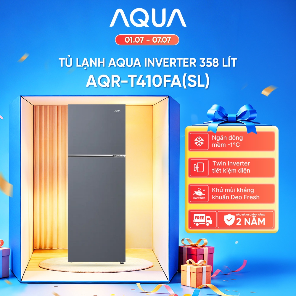 Tủ lạnh ngăn đông trên Aqua Inverter 358L AQR-T410FA(SL) - Bảo hành 2 năm - Freeship toàn quốc