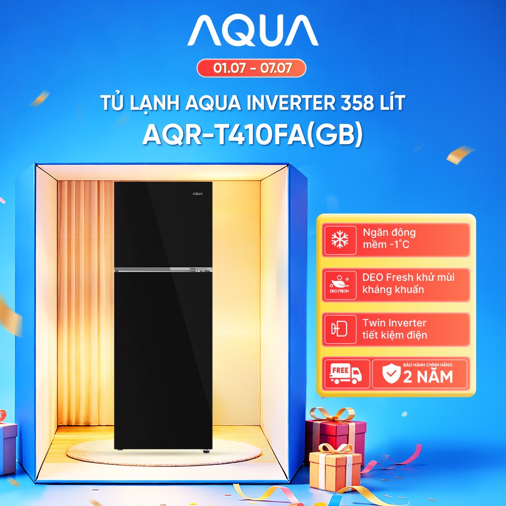 Tủ lạnh ngăn đông trên Aqua Inverter 347L AQR-T410FA(GB) - Bảo hành 2 năm - Freeship toàn quốc