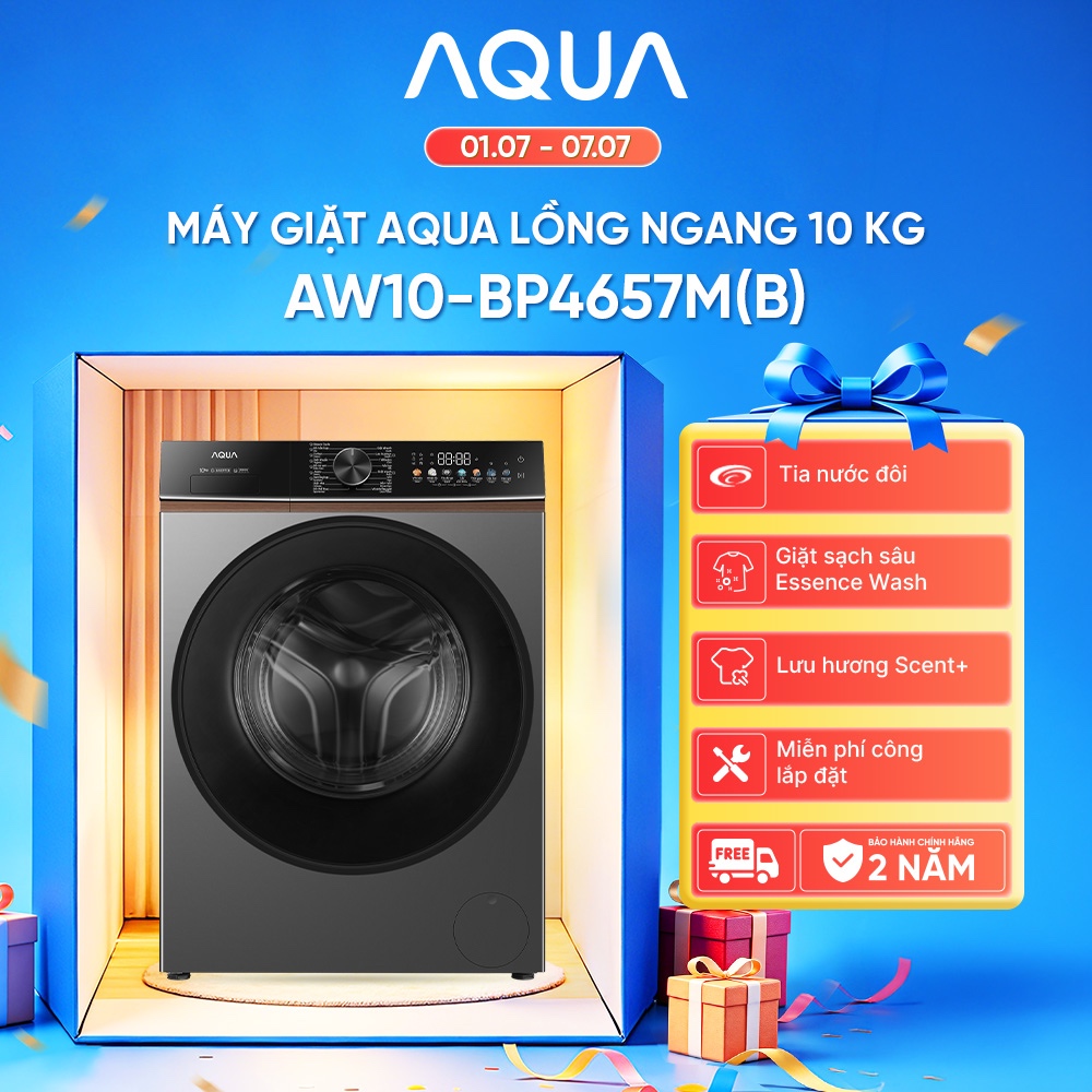 Máy giặt lồng ngang AQUA Inverter 10kg AW10-BP4657M(B) -  Freeship toàn quốc - Bảo hành 2 năm