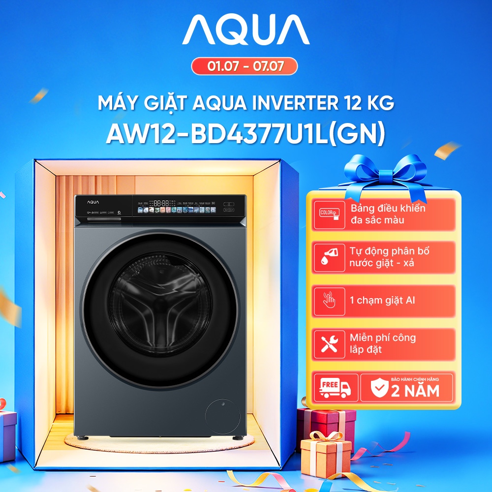 [SẢN PHẨM MỚI] Máy giặt cửa trước inverter 12kg AW12-BD4377U1L(GN) - Tự động phân bổ nước giặt xả - Color AI 7