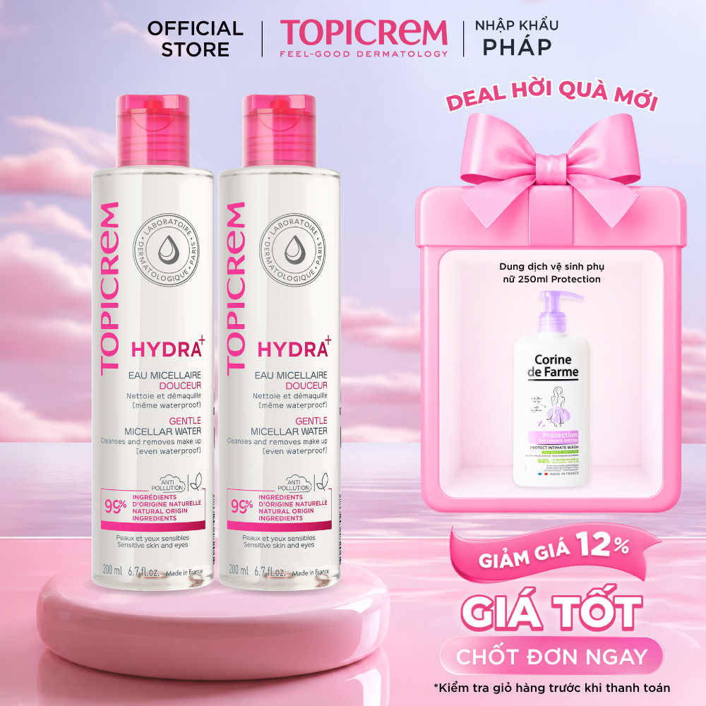 COMBO 2 Nước tẩy trang dịu nhẹ - Topicrem HYDRA+ Gentle Micellar Water 200ml