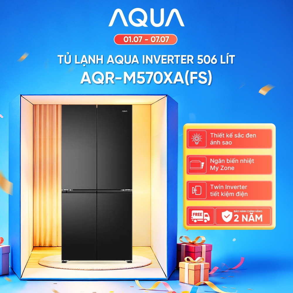 Tủ lạnh Aqua Inverter 506 lít 4 cánh AQR-M570XA(FS) - Bảo hành 2 năm - Freeship toàn quốc