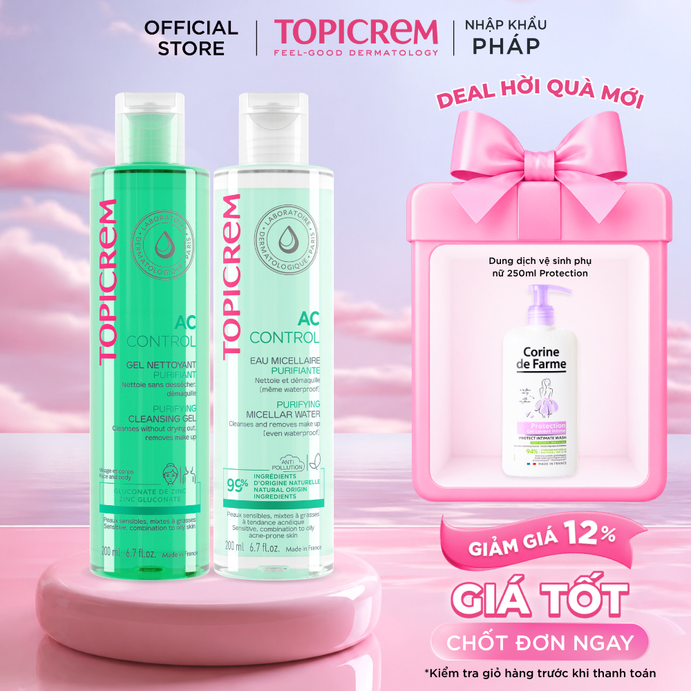 [Combo làm sạch AC Control] Combo tẩy trang và rửa mặt AC Control Purifying Micellar Water 200ml và Cleansing Gel 200ml