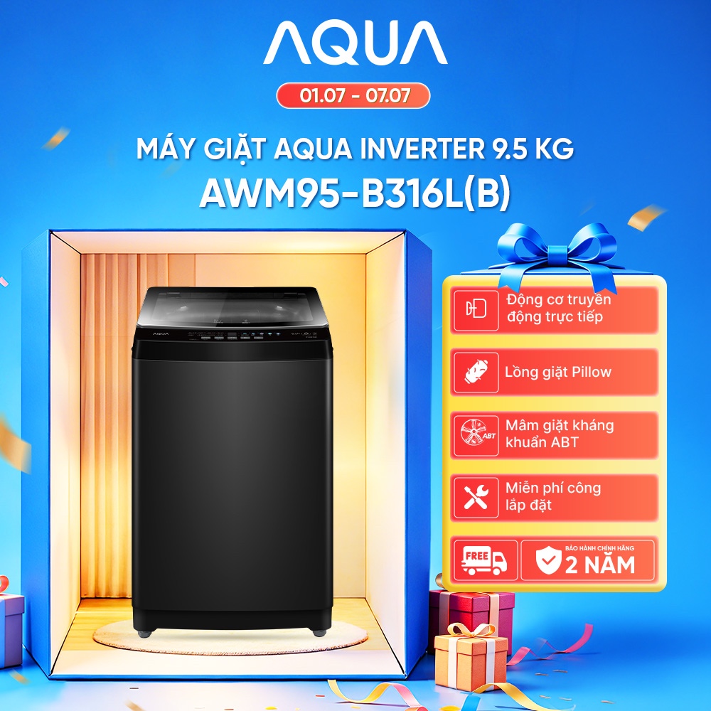 Máy giặt Aqua Inverter 9.5 kg AWM95-B316L(B) - Freeship toàn quốc - Bảo hành 2 năm