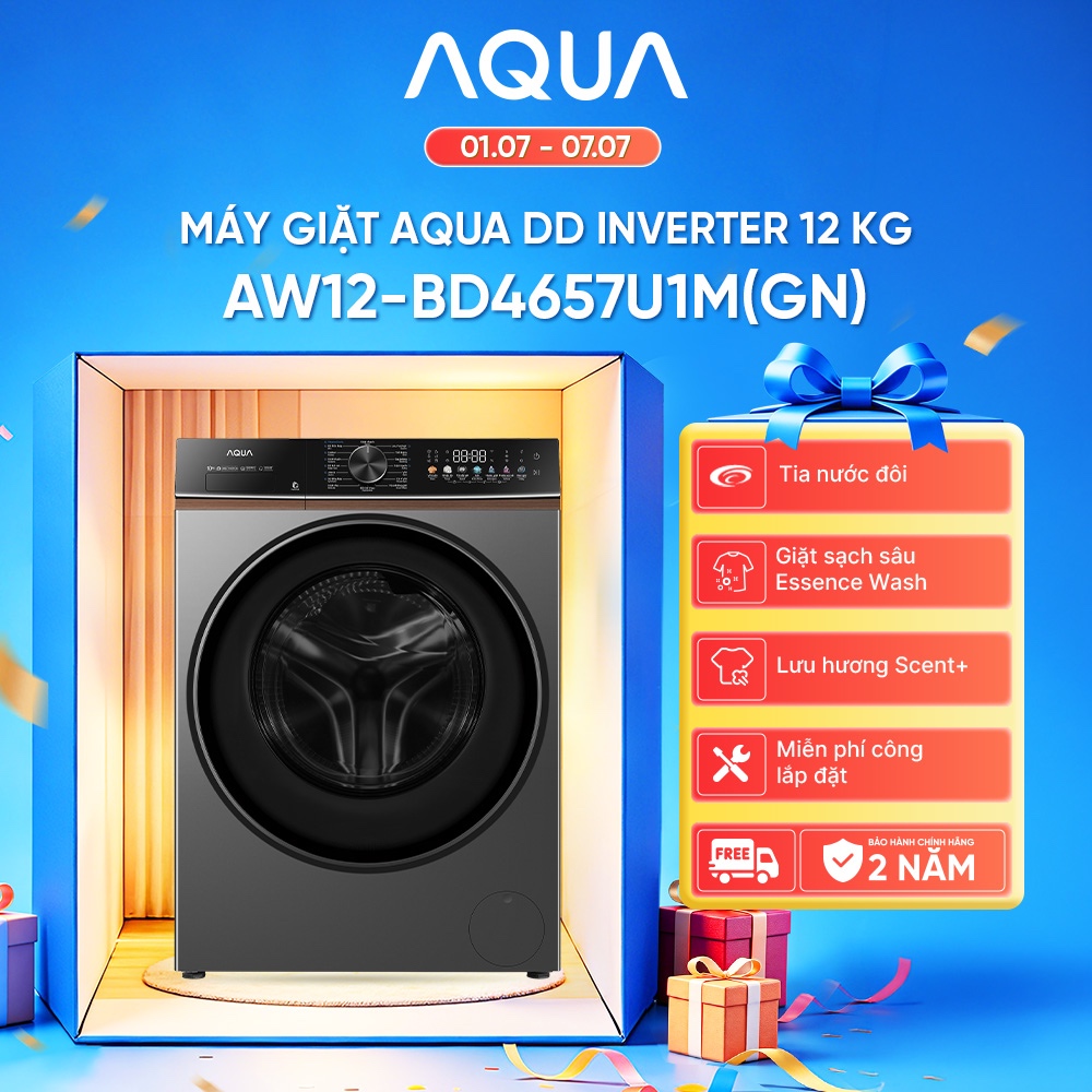 Máy giặt lồng ngang DD Inverter AQUA 12 Kg AW12-BD4657U1M(GN) - Freeship toàn quốc - Bảo hành 2 năm