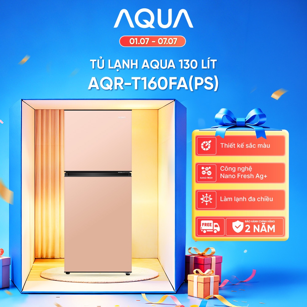 [SẢN PHẨM MỚI] Tủ lạnh AQUA 2 cánh 130 lít ngăn đá trên AQR-T160FA(PS) - Màu hồng - Freeship toàn quốc -Bảo hành tận nhà