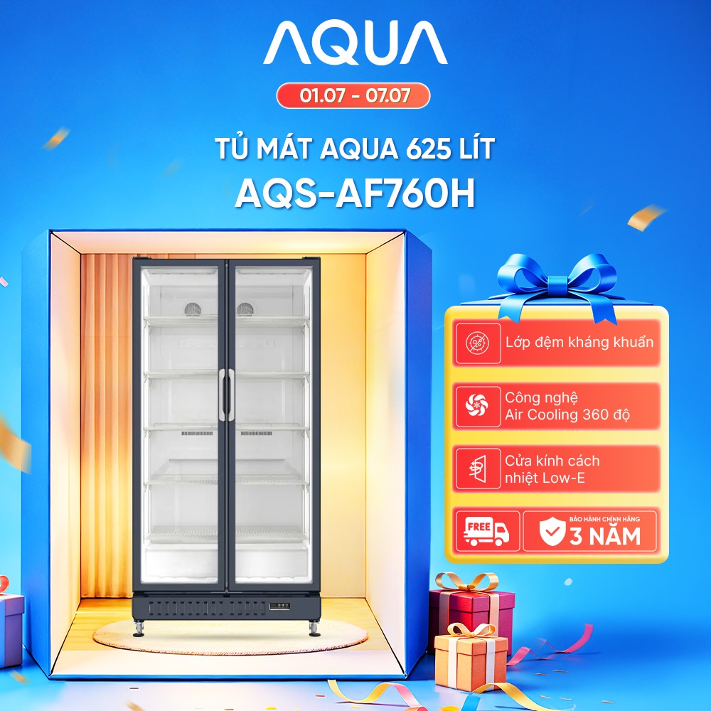 [SẢN PHẨM MỚI 2025] Tủ mát AQUA 625 lít AQS-AF760H - Làm lạnh 360 độ - 5 ngăn mát - Freeship