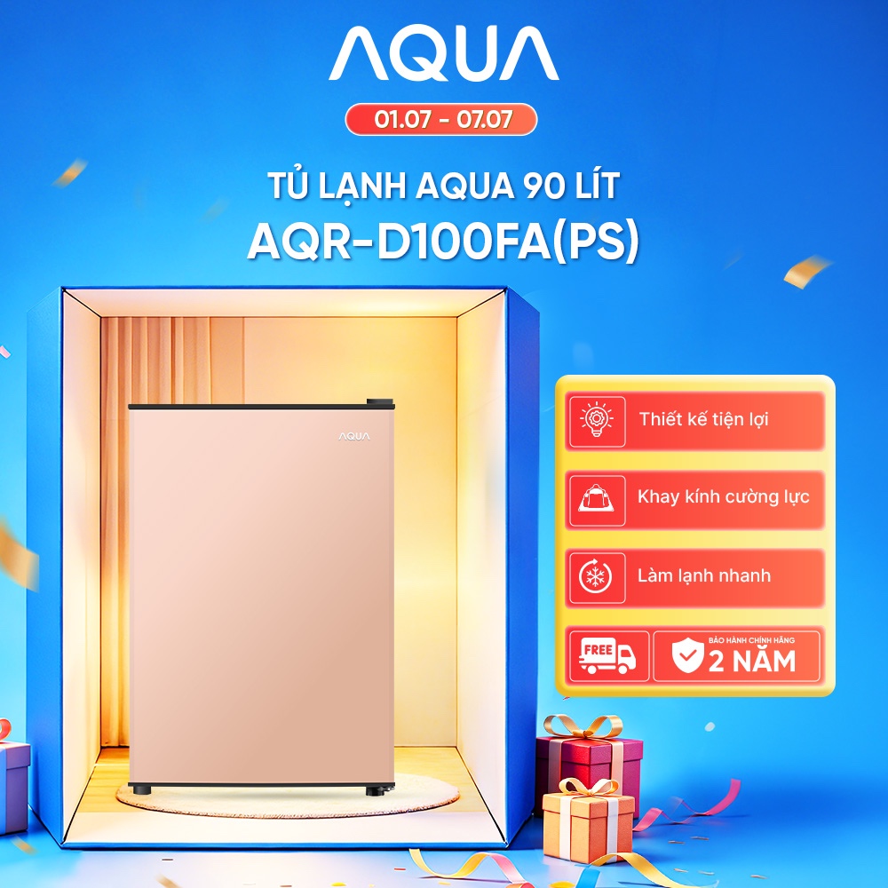 [SẢN PHẨM MỚI] Tủ lạnh mini Aqua 90 lít AQR-D100FA(PS) - Màu hồng nhạt - Freeship toàn quốc - Bảo hành tận nhà