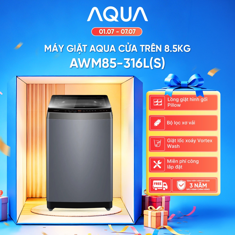 [SẢN PHẨM MỚI] - Máy giặt cửa trên 8.5kg AWM85-316L(S) - Bảo hành 2 năm - Freeship toàn quốc