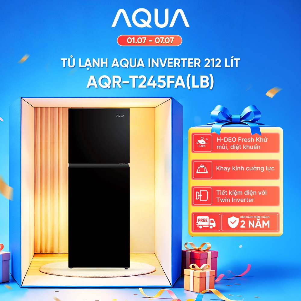 Tủ lạnh AQUA ngăn đông trên Inverter 212L AQR-T245FA(LB) - Freeship toàn quốc - Bảo hành 2 năm