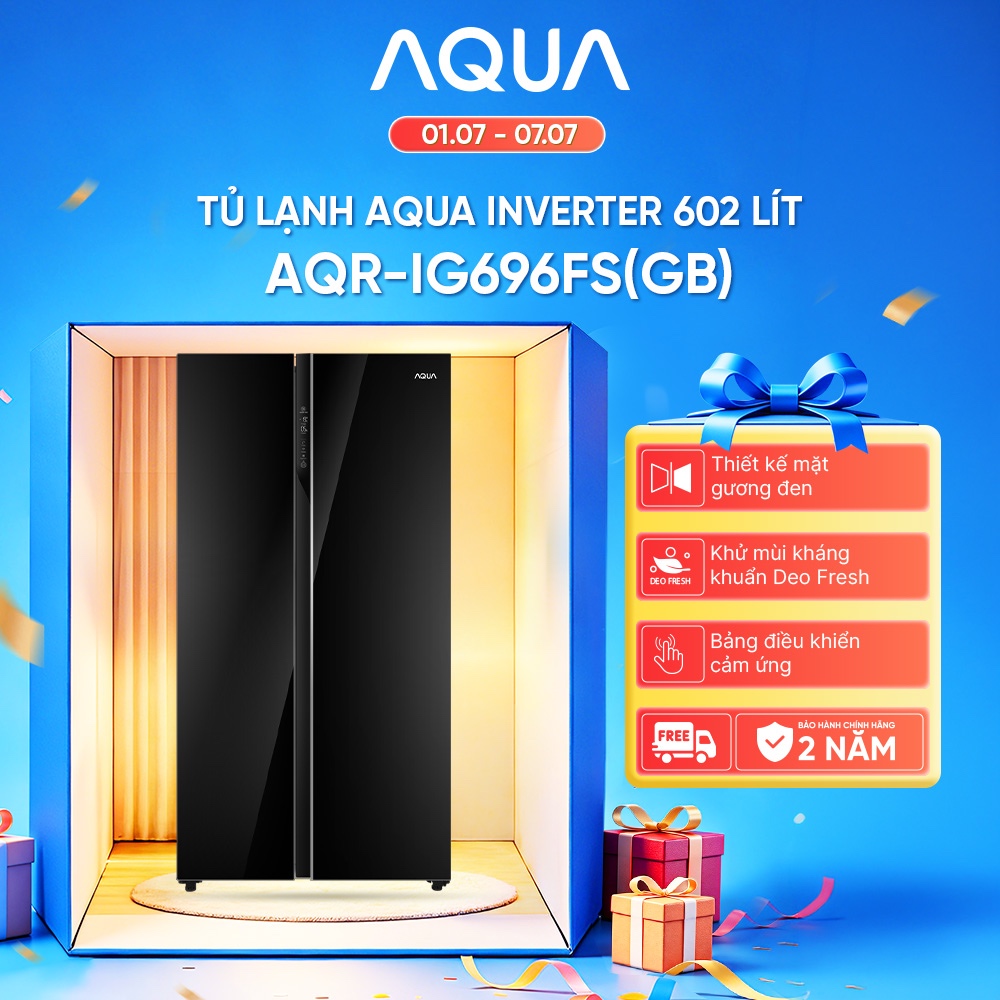 [SALE SỐC] Tủ lạnh Aqua Inverter 602 lít Side By Side AQR-IG696FS(GB) - Freeship toàn quốc - Bảo hành 2 năm
