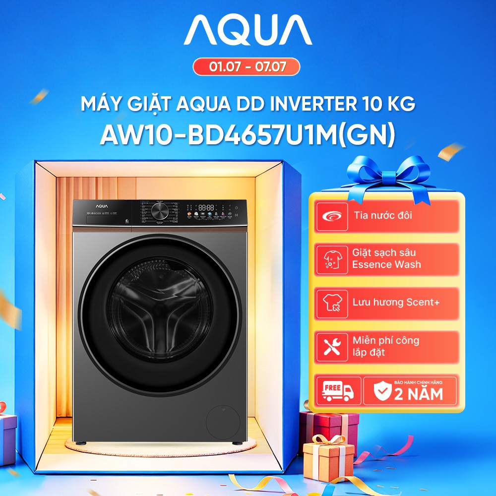 Máy giặt lồng ngang AQUA Inverter 10 Kg AW10-BD4657U1M(GN) -  Freeship toàn quốc - Bảo hành 2 năm