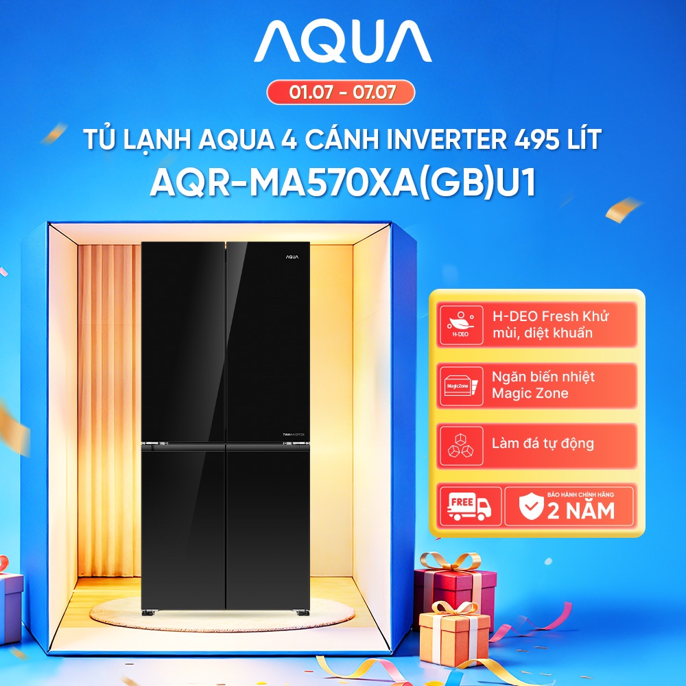 Tủ lạnh 4 cửa AQUA Inverter 495L AQR-MA570XA(GB)U1 -  Freeship toàn quốc - Bảo hành 2 năm